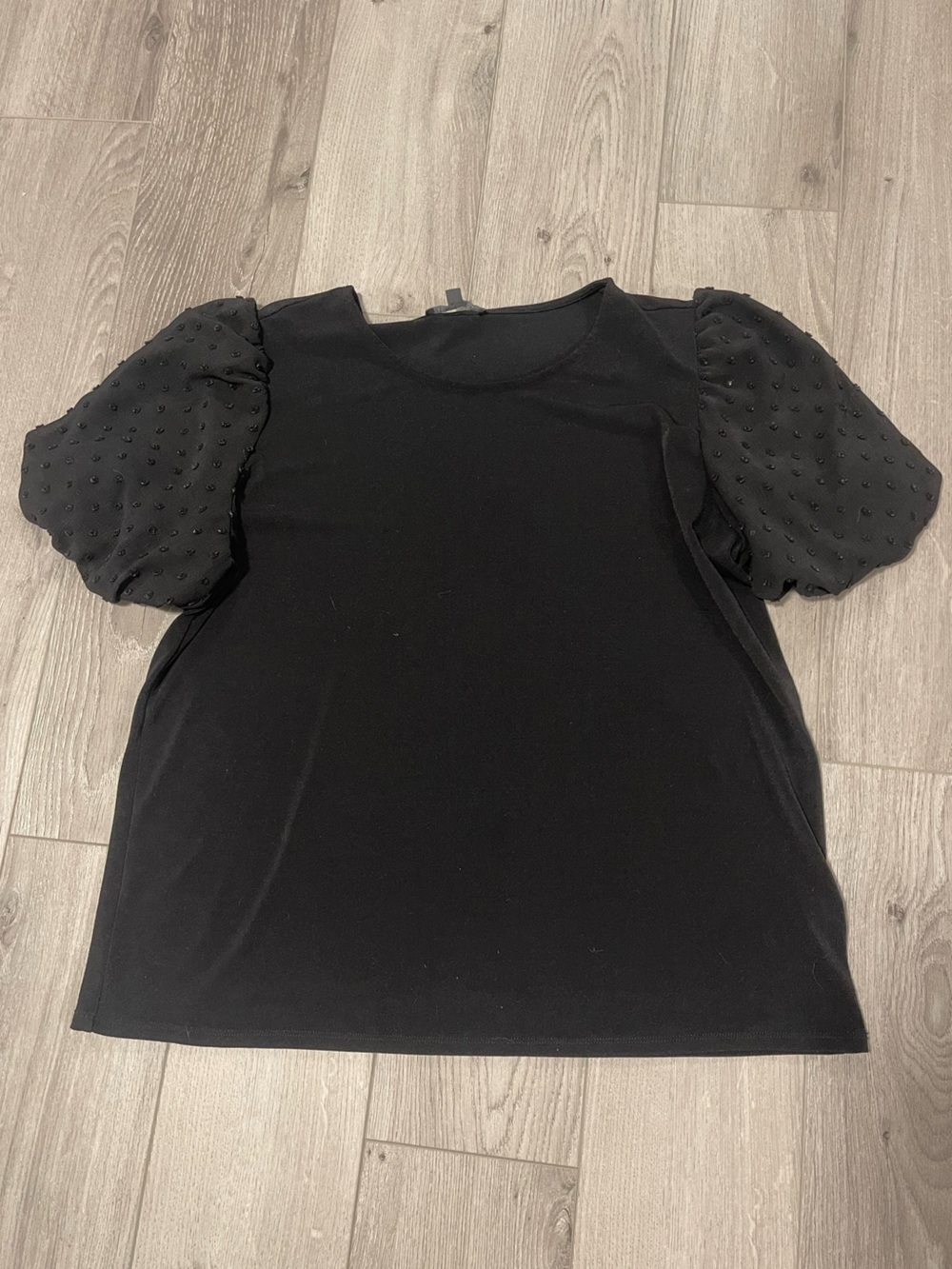 Adrianna Papell Black Top Dot Eyelet Sheer Puff Short Sleeves Size Large
